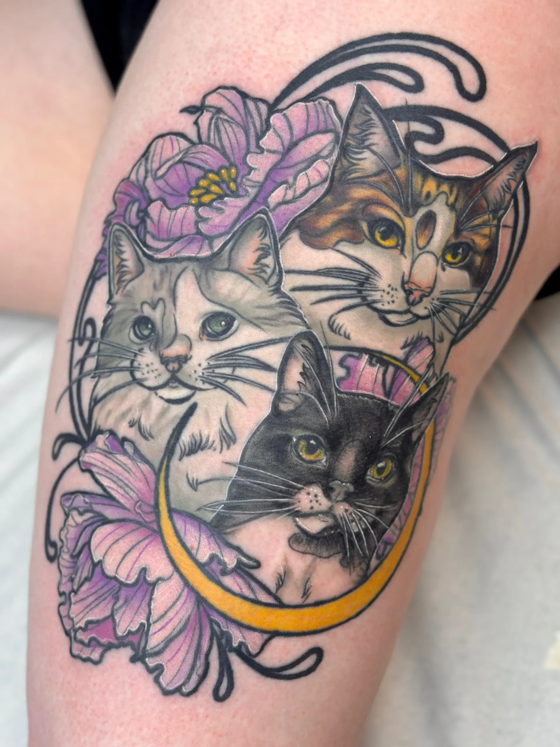 tatuointi-kissat-violetti-kukka-neotraditional-