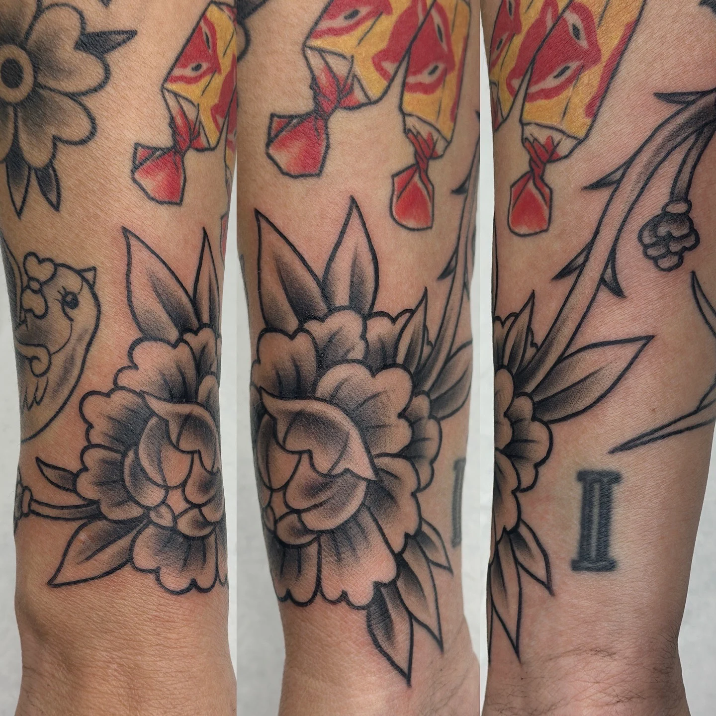 
tatuointi-neotraditional-ruusu-kukka-lupiini.